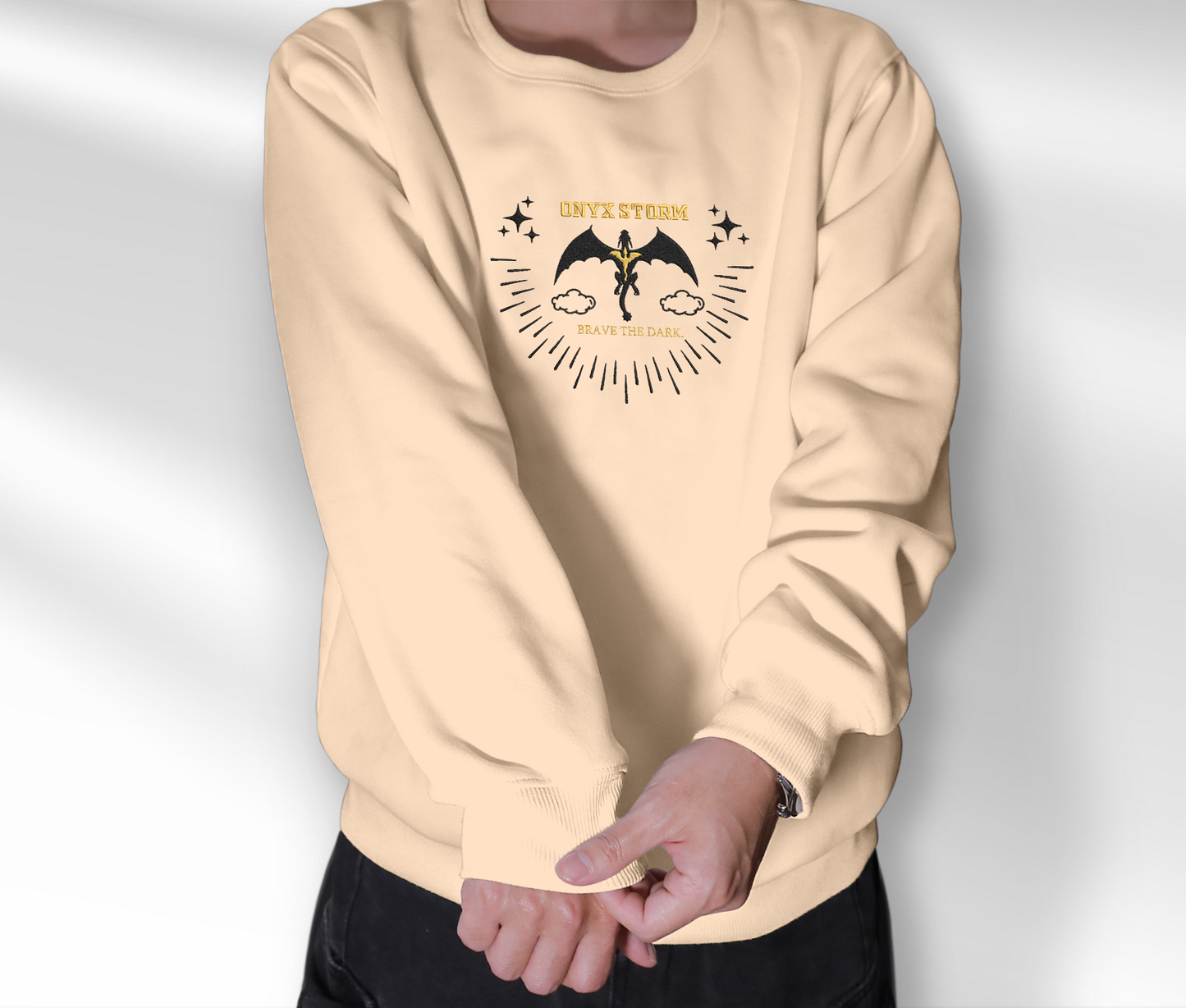 Embroidered Dragon Onyx Storm Sweatshirt, Embroidered Crewneck For Fourth Wing Fan Club, Gift For Readers For Book Lover