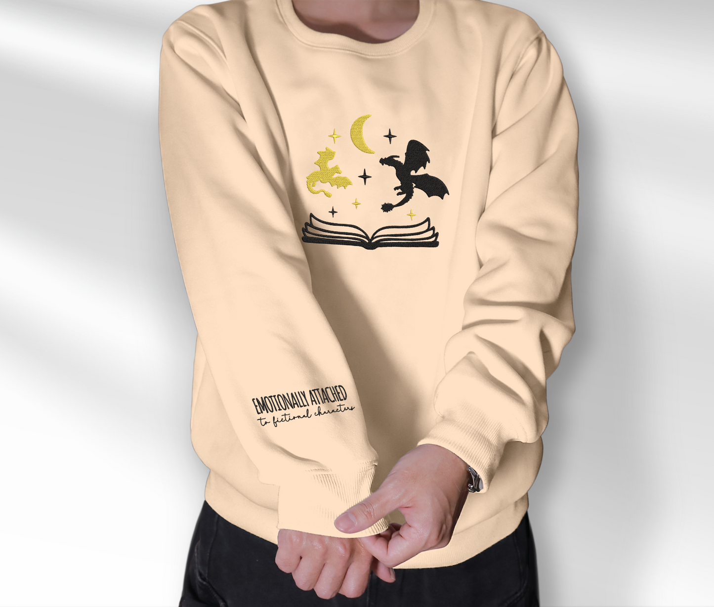 Dragons And Book Embroidered Sweatshirt, Fourth Wing Embroidered Crewneck, Gift For Empyrean Series Fan Club, Gift For Readers, For Book Lover
