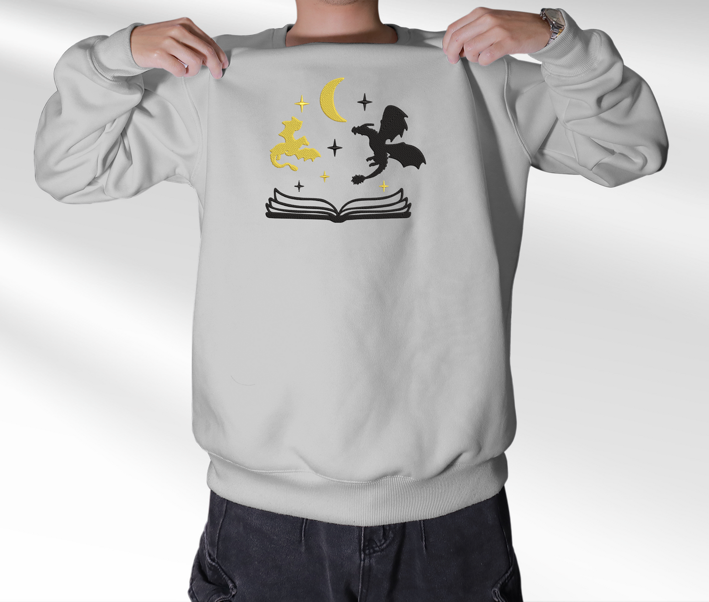 Dragons And Book Embroidered Sweatshirt, Fourth Wing Embroidered Crewneck, Gift For Empyrean Series Fan Club, Gift For Readers, For Book Lover