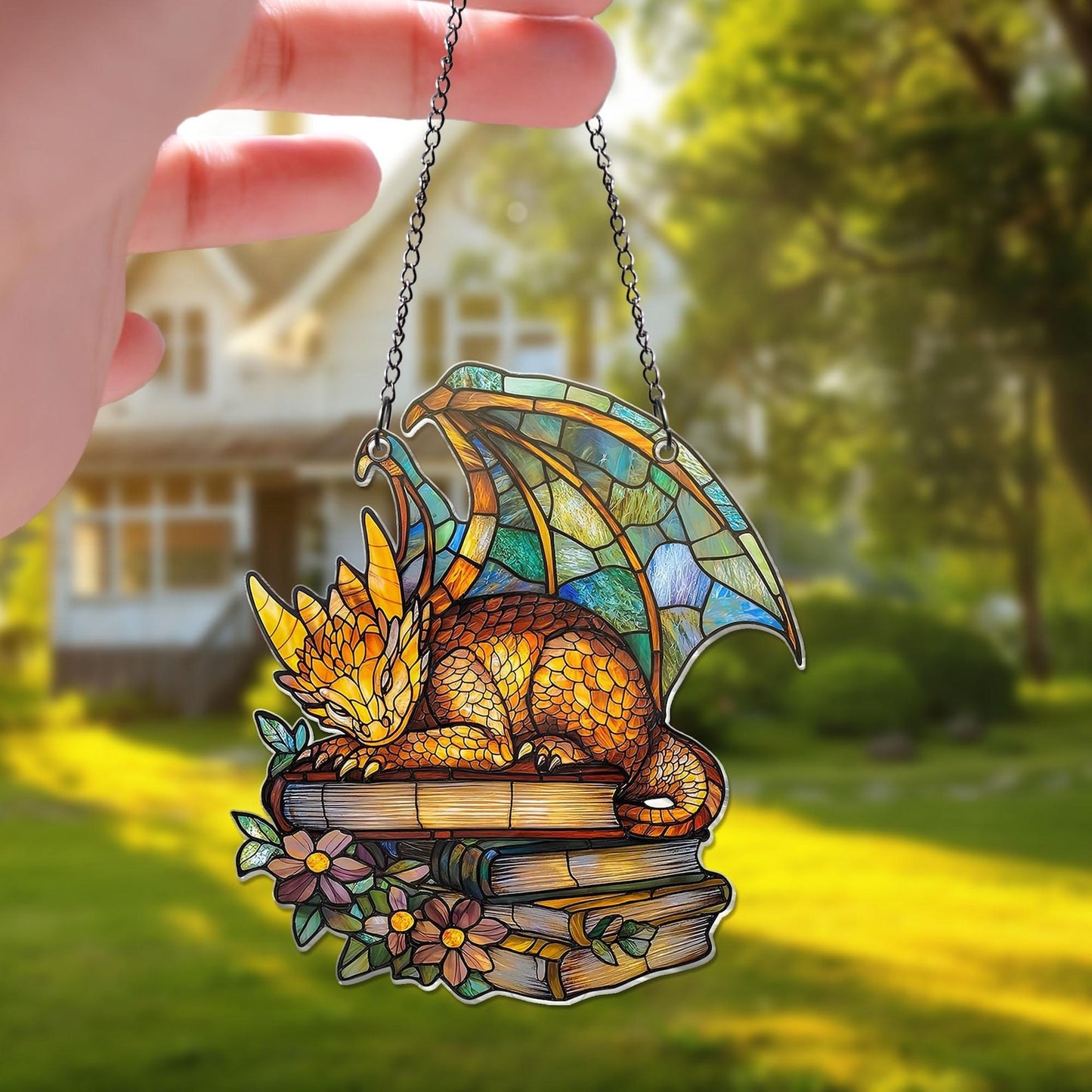 Book Dragon ACRYLIC Window Hanging Ornament, Fantasy Dragon Ornament, Dragon Acrylic Wall Art Decoration, Bookish Home Decor, NOT GLASS
