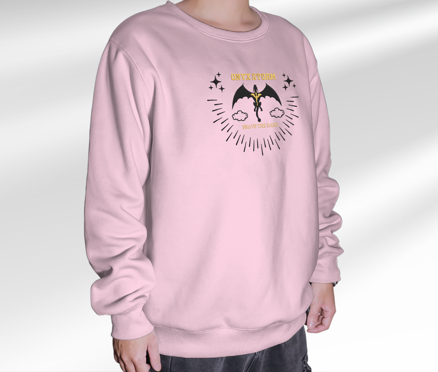 Embroidered Dragon Onyx Storm Sweatshirt, Embroidered Crewneck For Fourth Wing Fan Club, Gift For Readers For Book Lover