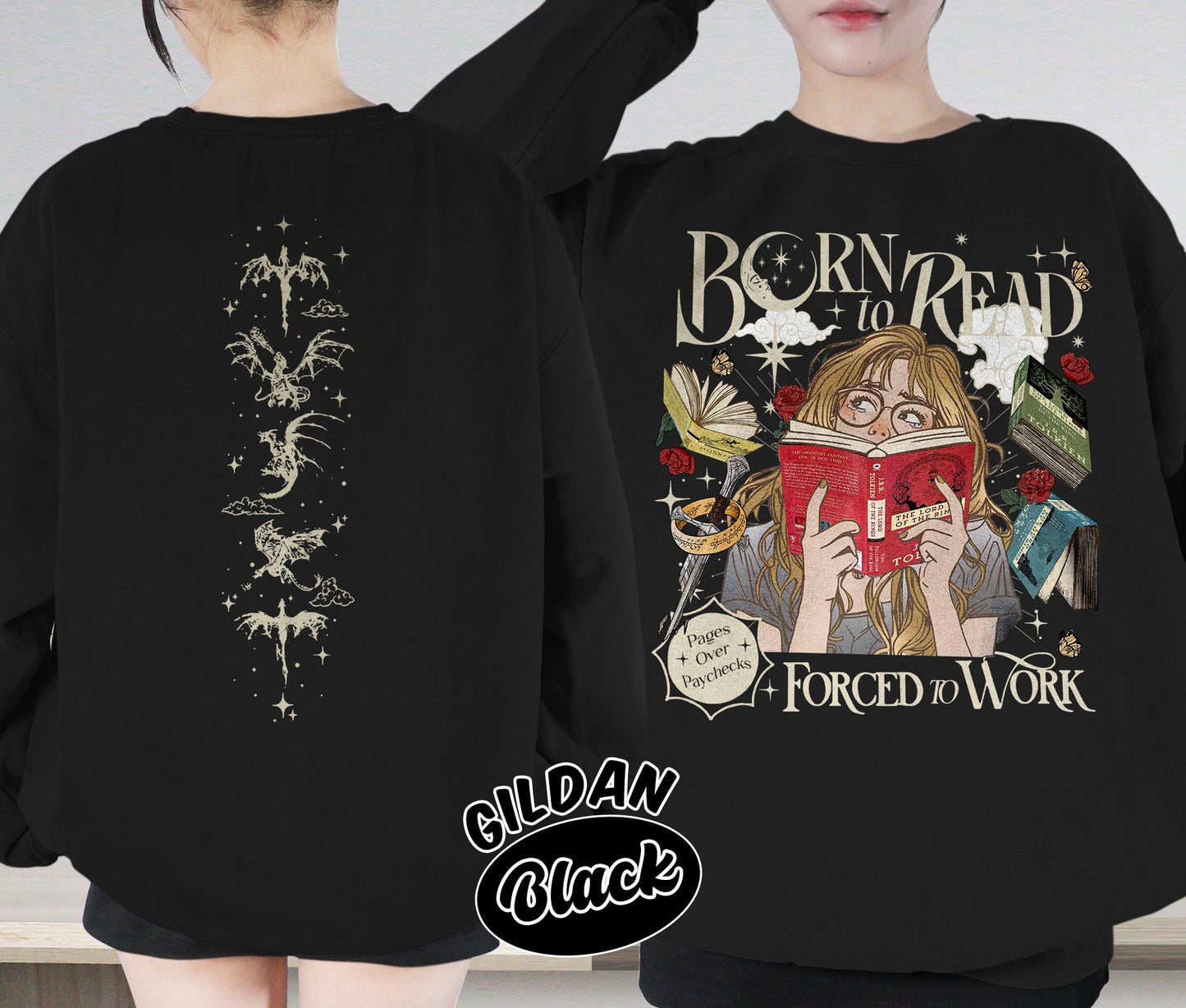 Born To Read Forced To Work Shirt, The Lord Of The Rings Shirt, Dark Romance Shirt, Romantasy Readers Shirt, Bookish Bookworm Book Nerd Shirt, Gift for Her, Gift for Readers for Book Lovers