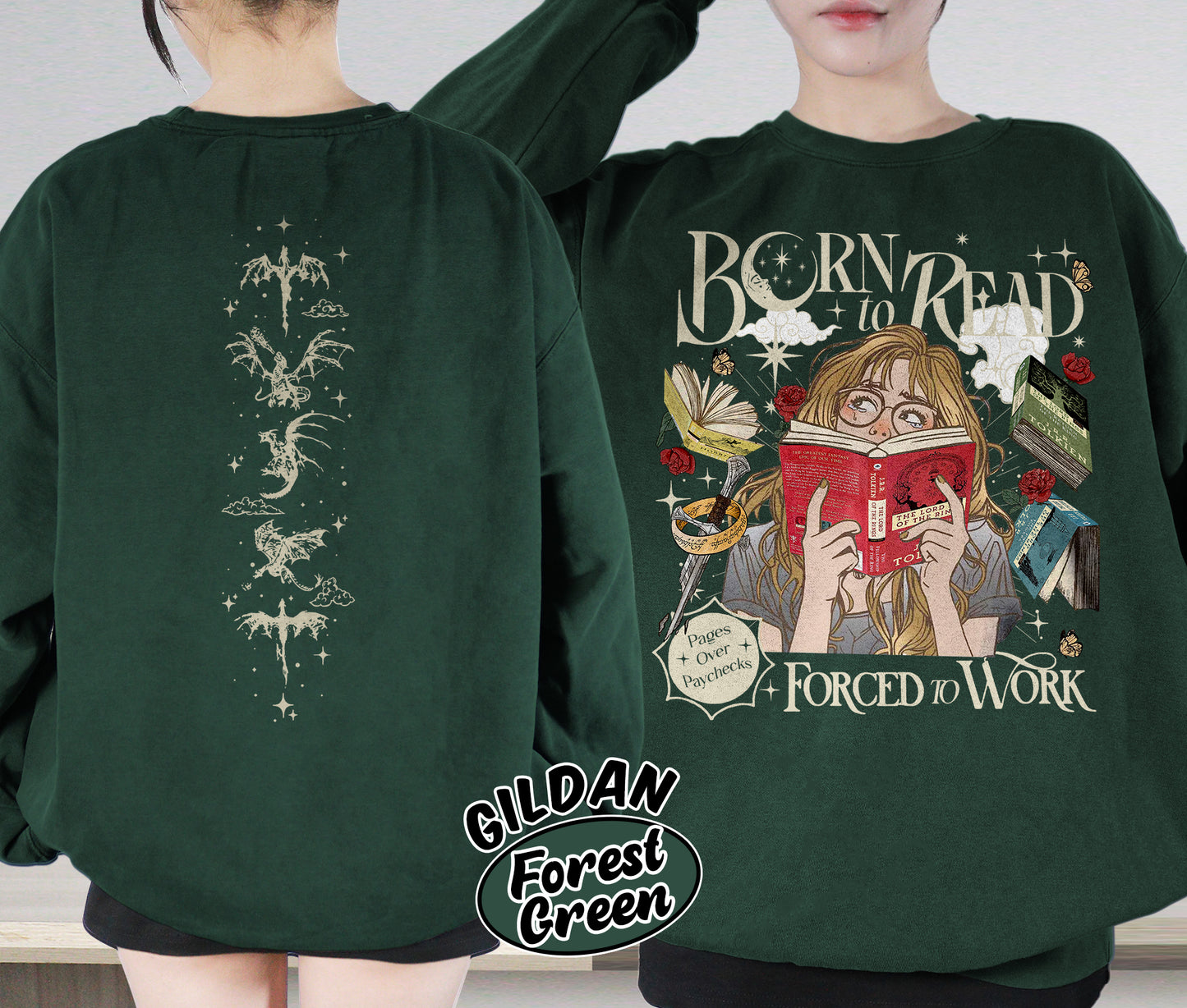 Born To Read Forced To Work Shirt, The Lord Of The Rings Shirt, Dark Romance Shirt, Romantasy Readers Shirt, Bookish Bookworm Book Nerd Shirt, Gift for Her, Gift for Readers for Book Lovers