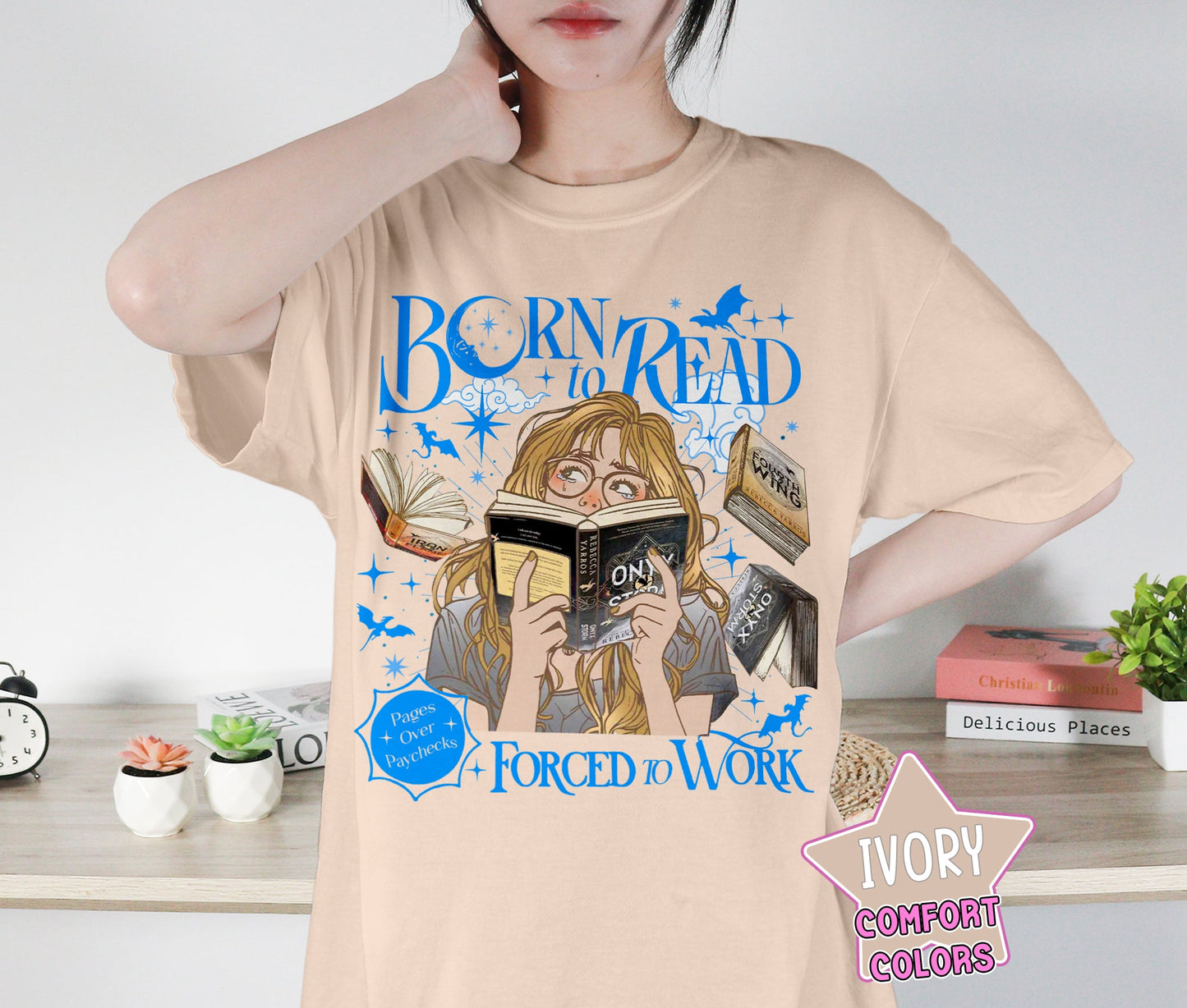 Born To Read Force To Work Shirt, Fourth Wing Bookish Shirt, Onyx Storm Shirt, Romantasy Shirt, Bookish Bookworm Book Nerd Shirt, Gift for Her, Gift for Readers for Book Lovers