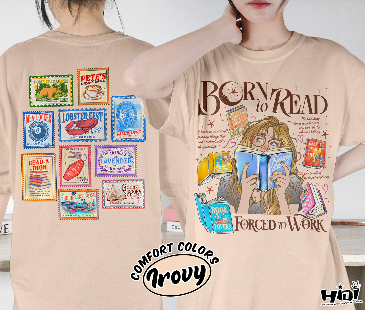 Born to Read Force To Work Shirt, Emily Henry Shirt, | Beach Read Happy Place Shirt, Sunshine Falls Shirt, Romantasy Readers Shirt, Bookish Bookworm Book Nerd Shirt, Gift for Her, Gift for Readers for Book Lovers