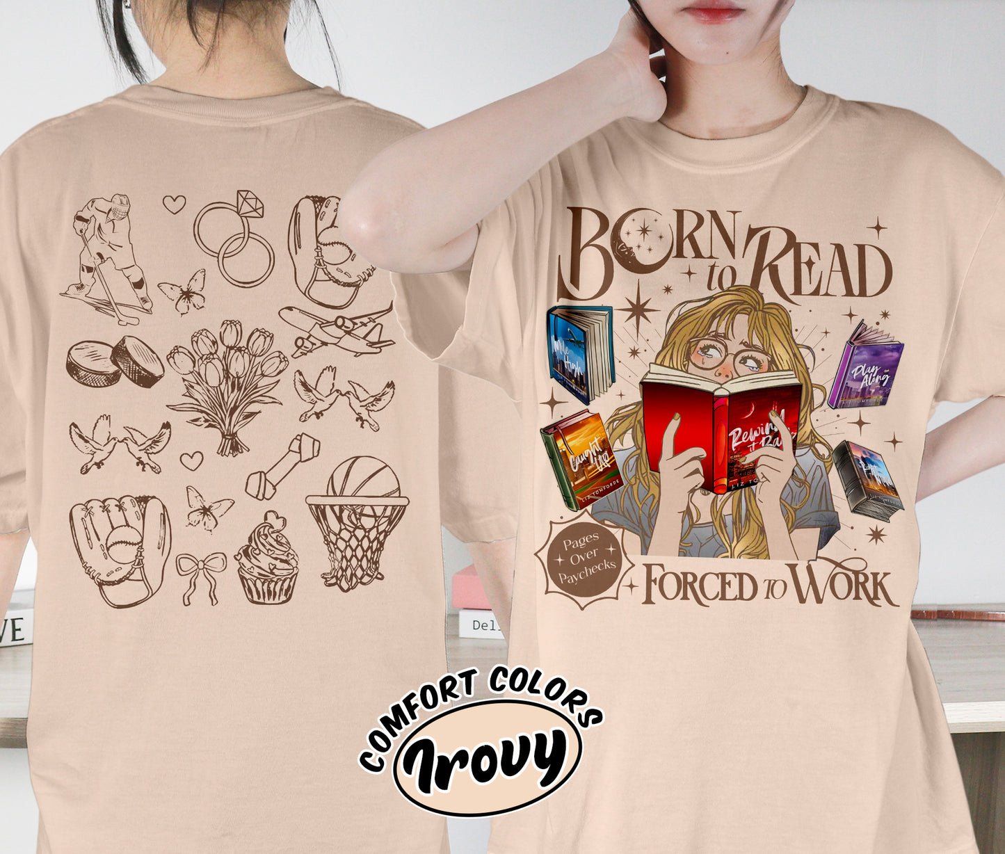 Born To Read Forced To Work Shirt, Windy City Series Book Stack Shirt, City Skyline Shirt, Romantasy Readers Shirt, Bookish Bookworm Book Nerd Shirt, Gift for Her, Gift for Readers for Book Lovers
