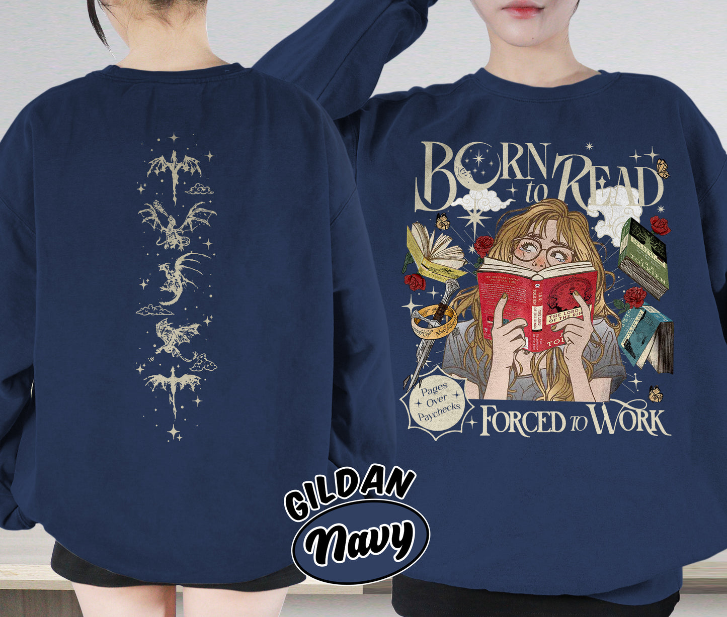 Born To Read Forced To Work Shirt, The Lord Of The Rings Shirt, Dark Romance Shirt, Romantasy Readers Shirt, Bookish Bookworm Book Nerd Shirt, Gift for Her, Gift for Readers for Book Lovers