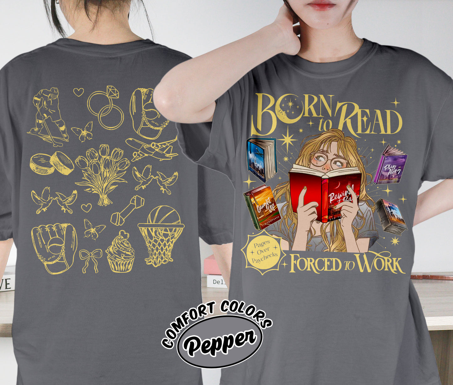Born To Read Forced To Work Shirt, Windy City Series Book Stack Shirt, City Skyline Shirt, Romantasy Readers Shirt, Bookish Bookworm Book Nerd Shirt, Gift for Her, Gift for Readers for Book Lovers