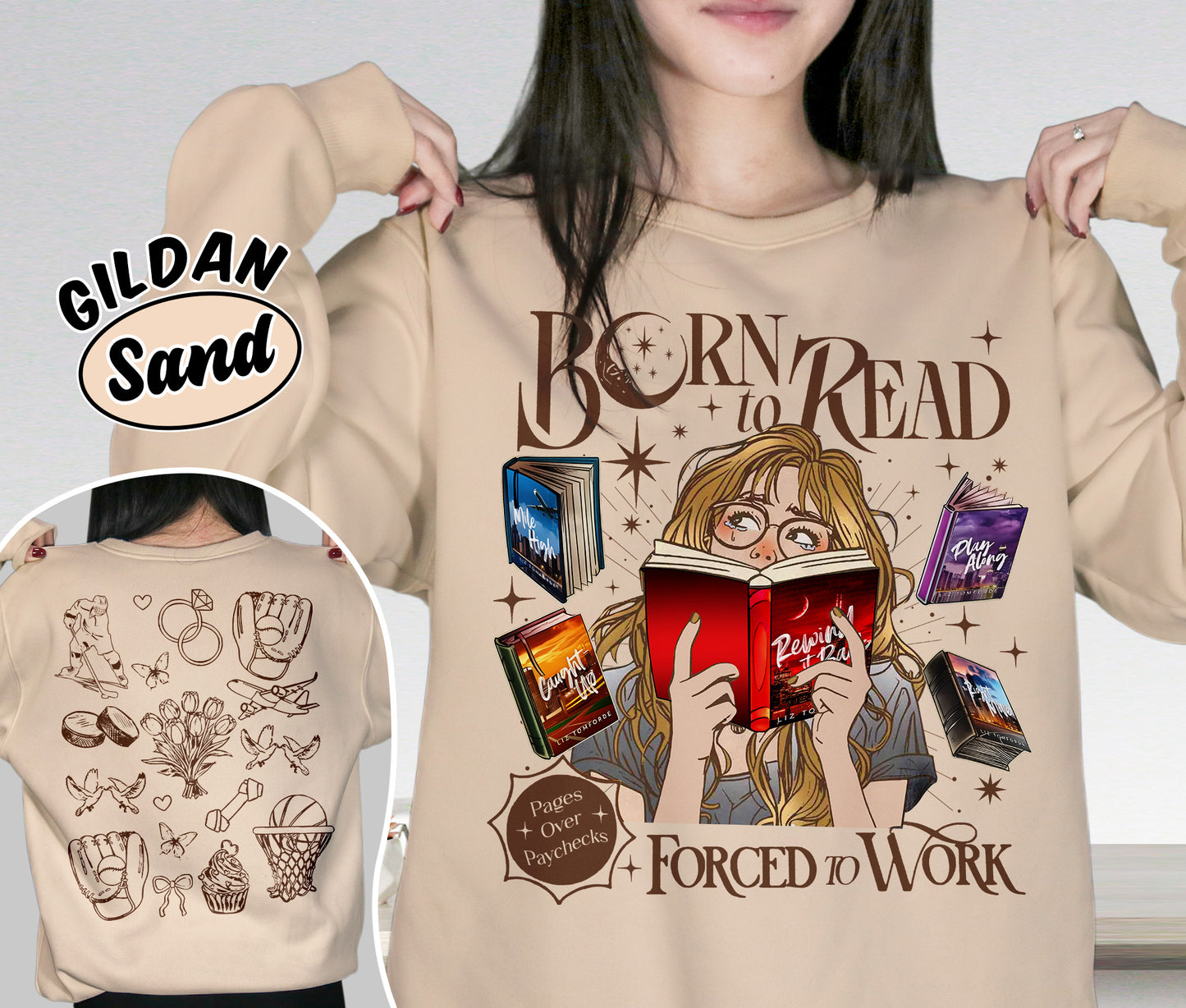Born To Read Forced To Work Shirt, Windy City Series Book Stack Shirt, City Skyline Shirt, Romantasy Readers Shirt, Bookish Bookworm Book Nerd Shirt, Gift for Her, Gift for Readers for Book Lovers