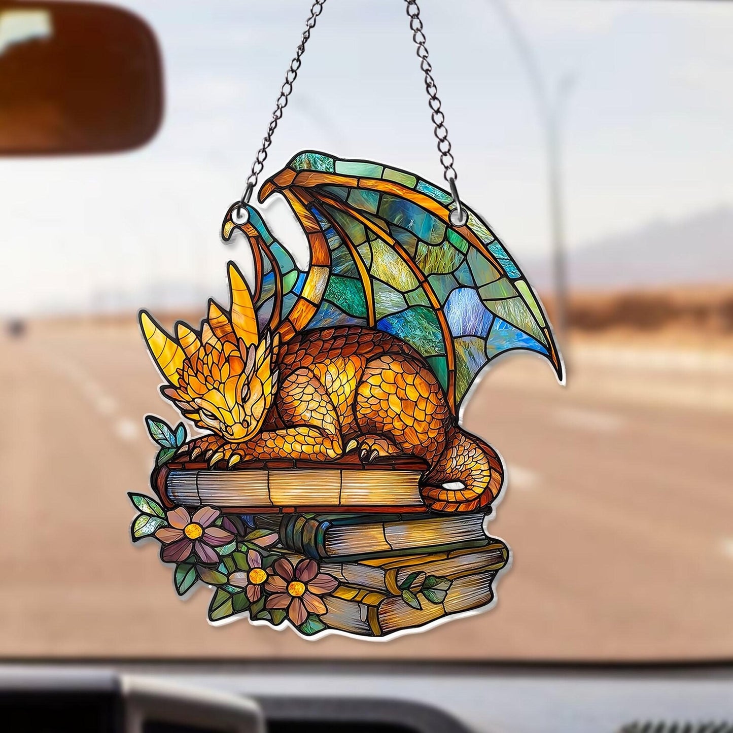 Book Dragon ACRYLIC Window Hanging Ornament, Fantasy Dragon Ornament, Dragon Acrylic Wall Art Decoration, Bookish Home Decor, NOT GLASS