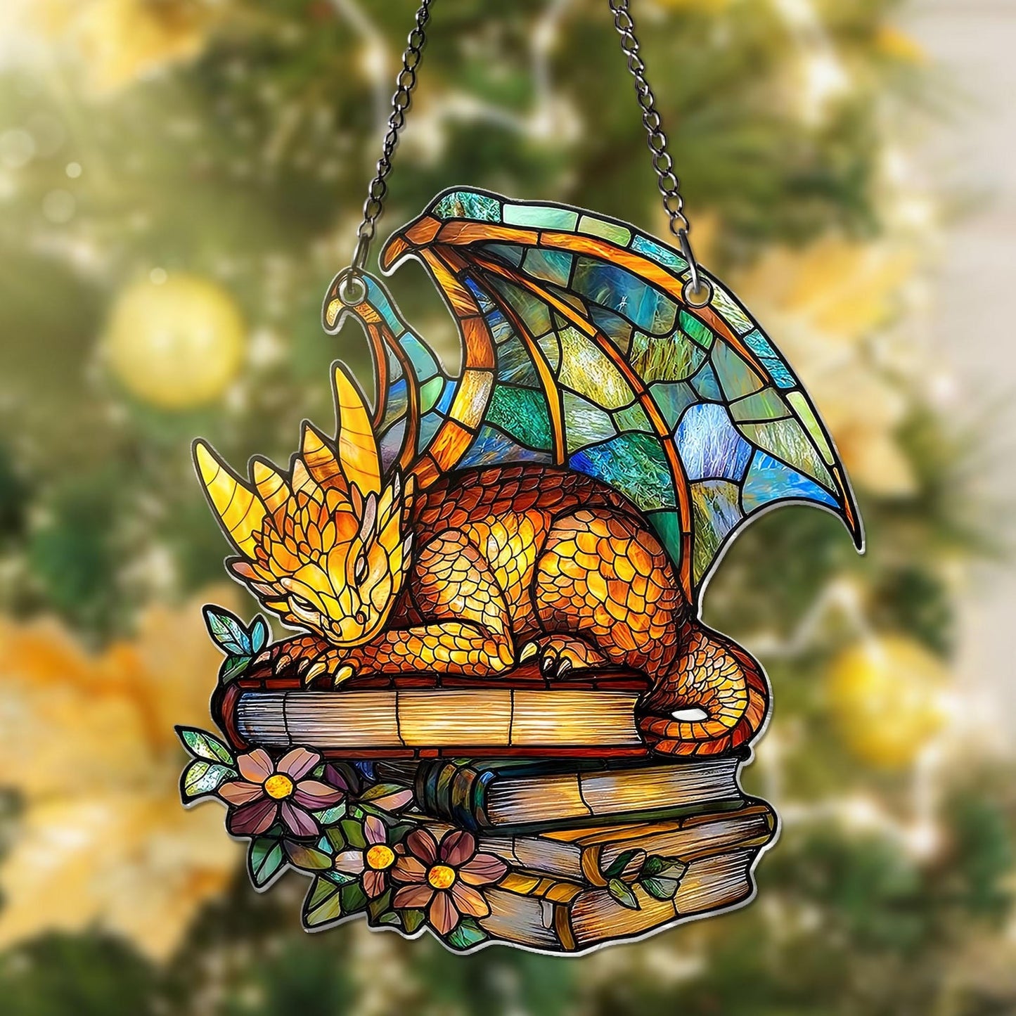 Book Dragon ACRYLIC Window Hanging Ornament, Fantasy Dragon Ornament, Dragon Acrylic Wall Art Decoration, Bookish Home Decor, NOT GLASS