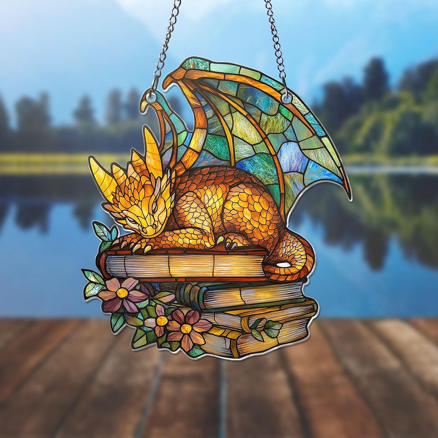 Book Dragon ACRYLIC Window Hanging Ornament, Fantasy Dragon Ornament, Dragon Acrylic Wall Art Decoration, Bookish Home Decor, NOT GLASS