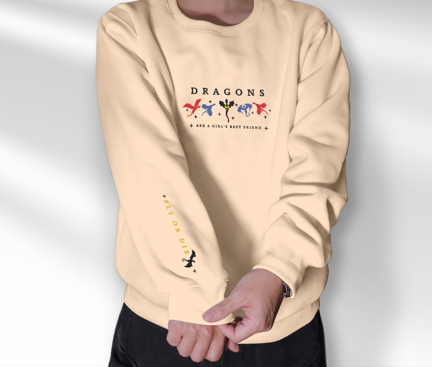 Dragons Fourth Wing Embroidered Sweatshirt, Fly Or Die Embroidered Crewneck, Gift For Fan Club Empyrean Series, Gift For Readers, For Book Lover