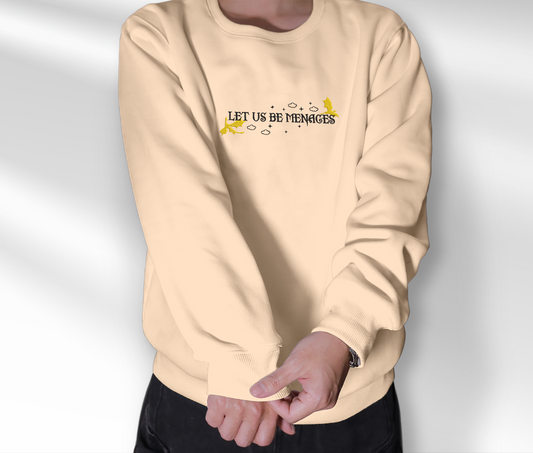 Let Us Be Menages Embroidered Sweatshirt, Fourth Wing Embroidered Crewneck, Gift For Empyrean Series Fan Club, Gift For Readers For Book Lover