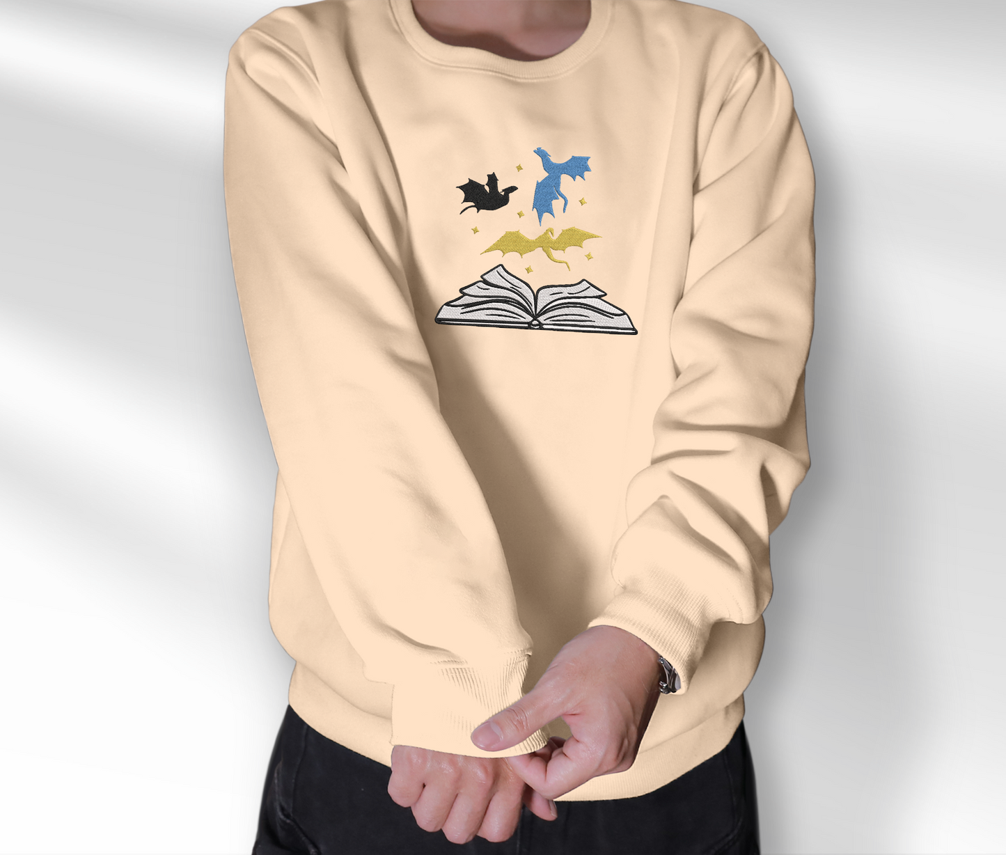 Dragons and Book Embroidered Sweatshirt, Velaris Acotar Art Shirt, Fourth Wing Merch Shirt, Bookish Trendy Shirt, Reader Gift For Book Lover