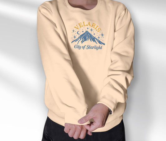 Velaris Embroidered Sweatshirt, Mountain Stars Velaris City Of Starlight Crewneck, Shirt For Acotar Fan Club, Gift For Readers For Book Lover