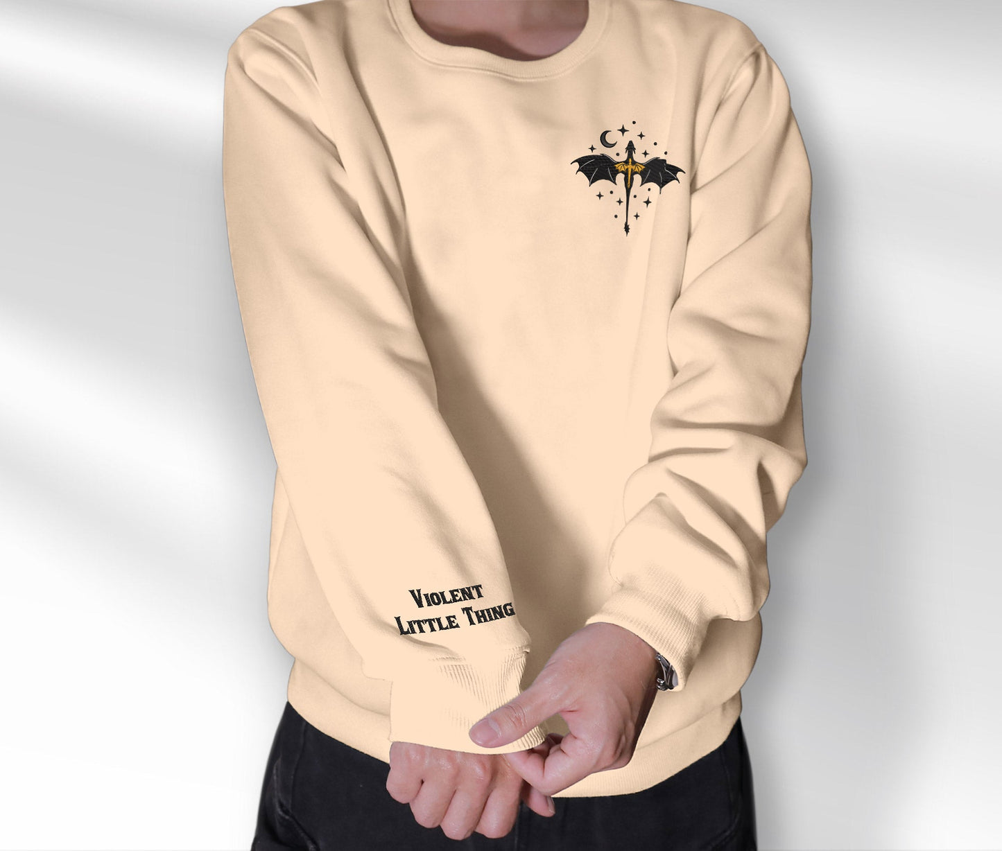 Embroidered Dragon Violent Little Thing Sweatshirt, Basgiath War College Crewneck, Gift For Fourth Wing Fan Club, Gift For Readers For Book Lover