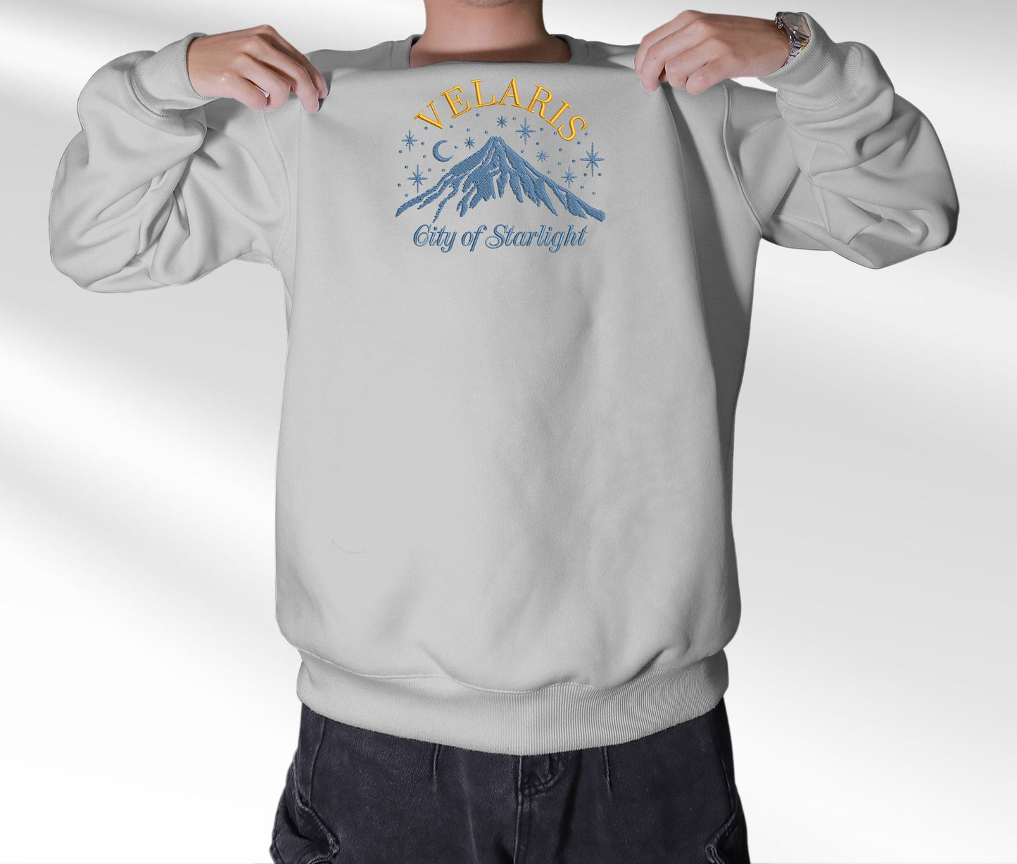 Velaris Embroidered Sweatshirt, Mountain Stars Velaris City Of Starlight Crewneck, Shirt For Acotar Fan Club, Gift For Readers For Book Lover