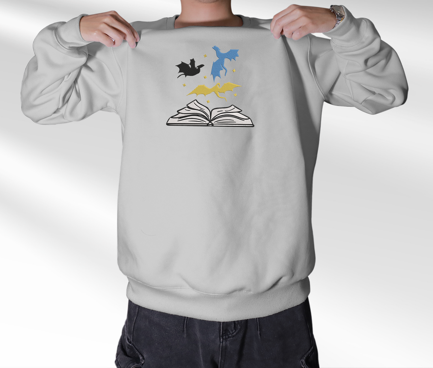 Dragons and Book Embroidered Sweatshirt, Velaris Acotar Art Shirt, Fourth Wing Merch Shirt, Bookish Trendy Shirt, Reader Gift For Book Lover