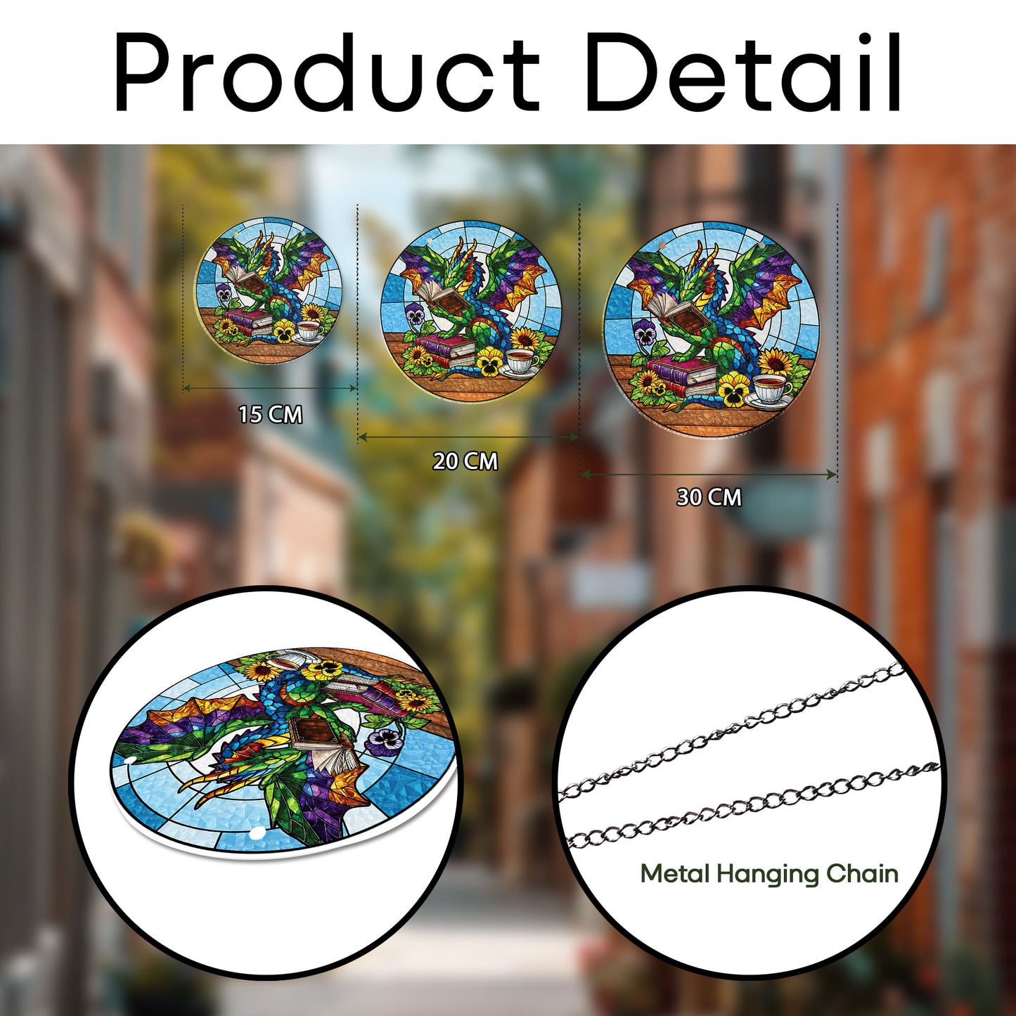 Colorful Dragon Reading Book STAINED GLASS Suncatcher Fantasy Window Art with Books Tea Flowers Gift for Book Lovers Dragon Fans Bookish
