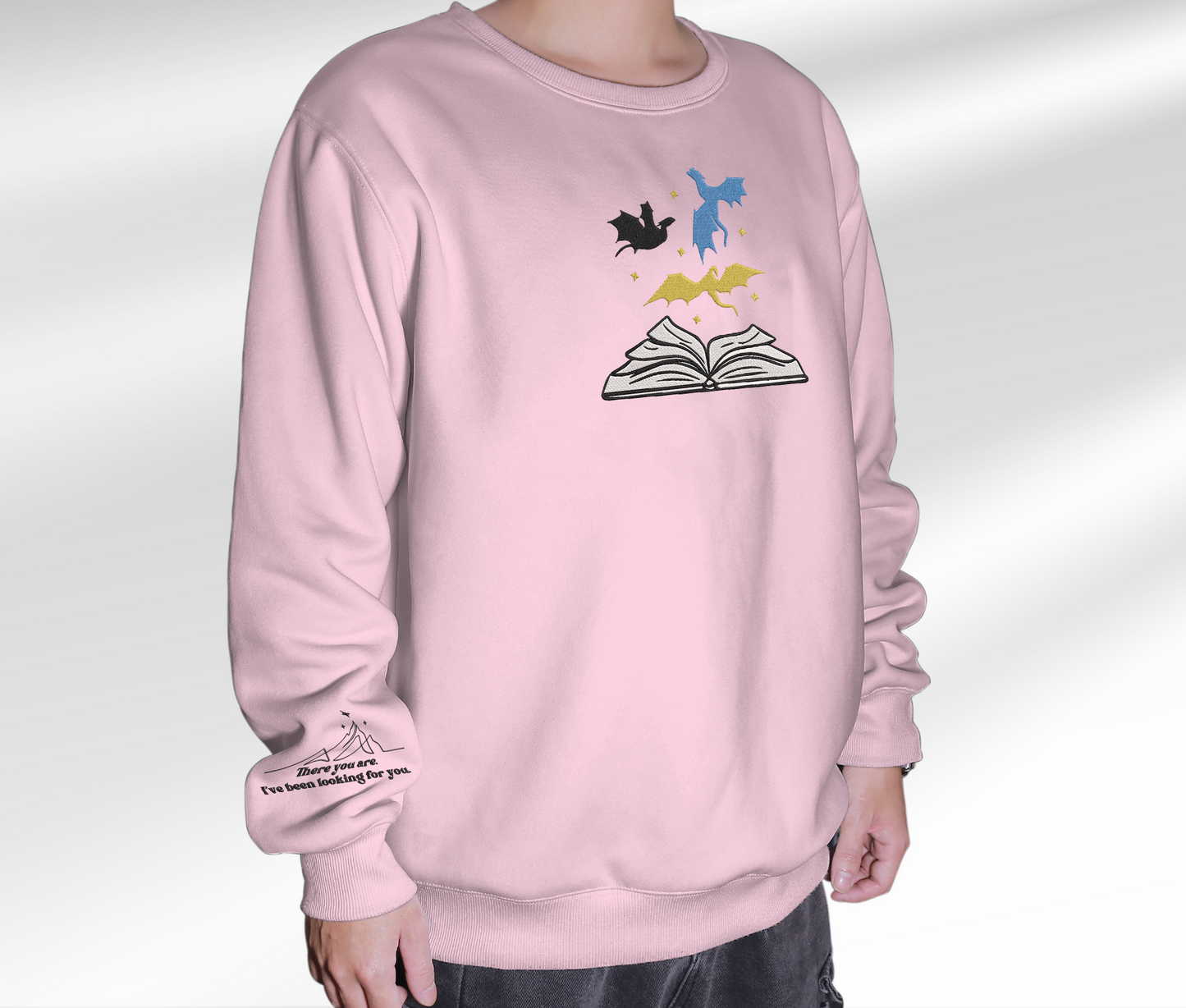 Dragons and Book Embroidered Sweatshirt, Velaris Acotar Art Shirt, Fourth Wing Merch Shirt, Bookish Trendy Shirt, Reader Gift For Book Lover