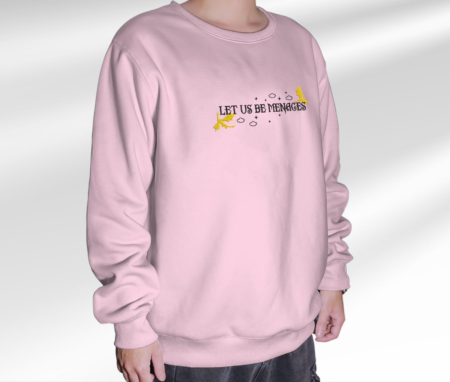Let Us Be Menages Embroidered Sweatshirt, Fourth Wing Embroidered Crewneck, Gift For Empyrean Series Fan Club, Gift For Readers For Book Lover