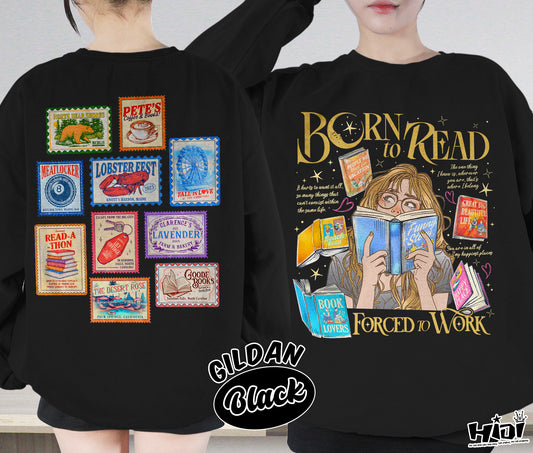 Born to Read Force To Work Shirt, Emily Henry Shirt, | Beach Read Happy Place Shirt, Sunshine Falls Shirt, Romantasy Readers Shirt, Bookish Bookworm Book Nerd Shirt, Gift for Her, Gift for Readers for Book Lovers