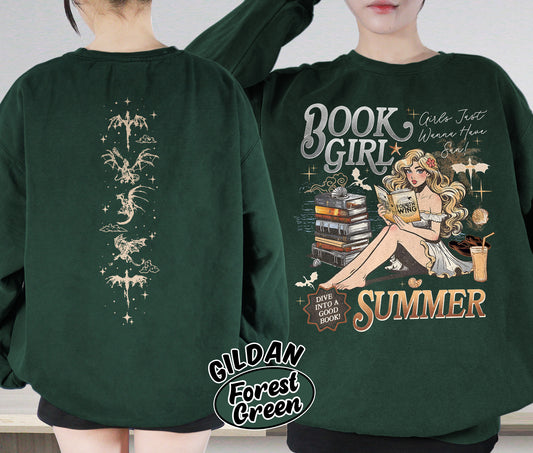 Book Girl Summer Shirt, Fourth Wing Dragon Rider Shirt, Girls Just Wanna Have Sun, Fantasy Beach Shirt, Violet Sorrengail Shirt, Bookish Bookworm Book Nerd Shirt, Gift for Her, Gift for Readers for Book Lovers