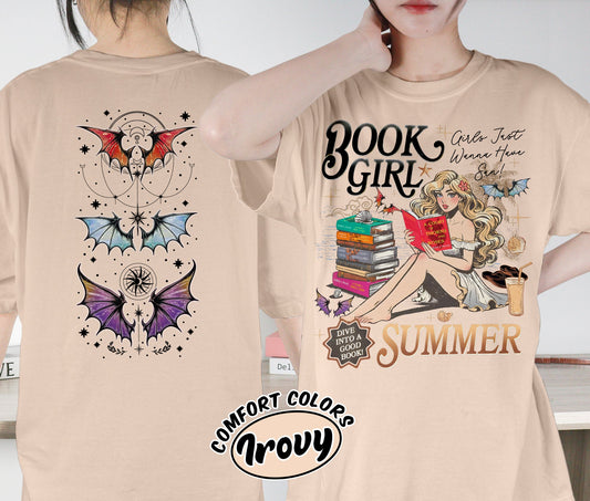 Book Girl Summer Shirt, ACOTAR Bat Boys Shirt, Velaris Book Lover Shirt, Girls Just Wanna Have Sun Shirt, Romantasy Readers Shirt, Bookish Bookworm Book Nerd Shirt, Gift for Her, Gift for Readers for Book Lovers