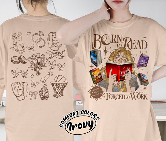 Born To Read Forced To Work Shirt, Windy City Series Book Stack Shirt, City Skyline Shirt, Romantasy Readers Shirt, Bookish Bookworm Book Nerd Shirt, Gift for Her, Gift for Readers for Book Lovers
