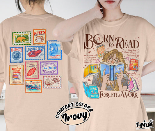 Born to Read Force To Work Shirt, Emily Henry Shirt, | Beach Read Happy Place Shirt, Sunshine Falls Shirt, Romantasy Readers Shirt, Bookish Bookworm Book Nerd Shirt, Gift for Her, Gift for Readers for Book Lovers