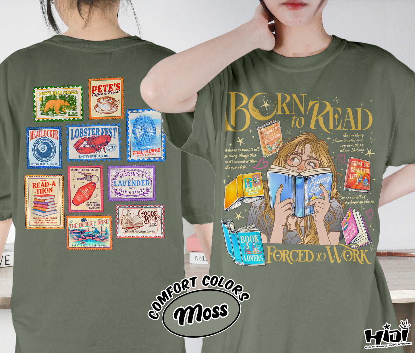 Born to Read Force To Work Shirt, Emily Henry Shirt, | Beach Read Happy Place Shirt, Sunshine Falls Shirt, Romantasy Readers Shirt, Bookish Bookworm Book Nerd Shirt, Gift for Her, Gift for Readers for Book Lovers