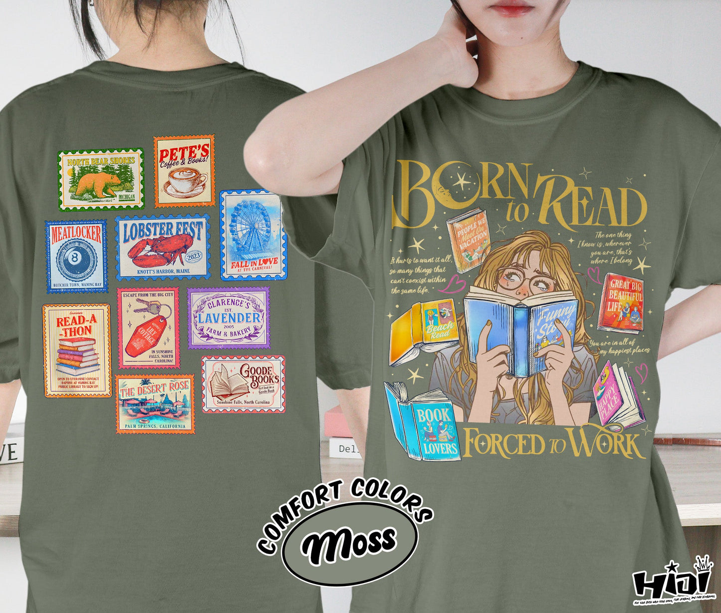 Born to Read Force To Work Shirt, Emily Henry Shirt, | Beach Read Happy Place Shirt, Sunshine Falls Shirt, Romantasy Readers Shirt, Bookish Bookworm Book Nerd Shirt, Gift for Her, Gift for Readers for Book Lovers