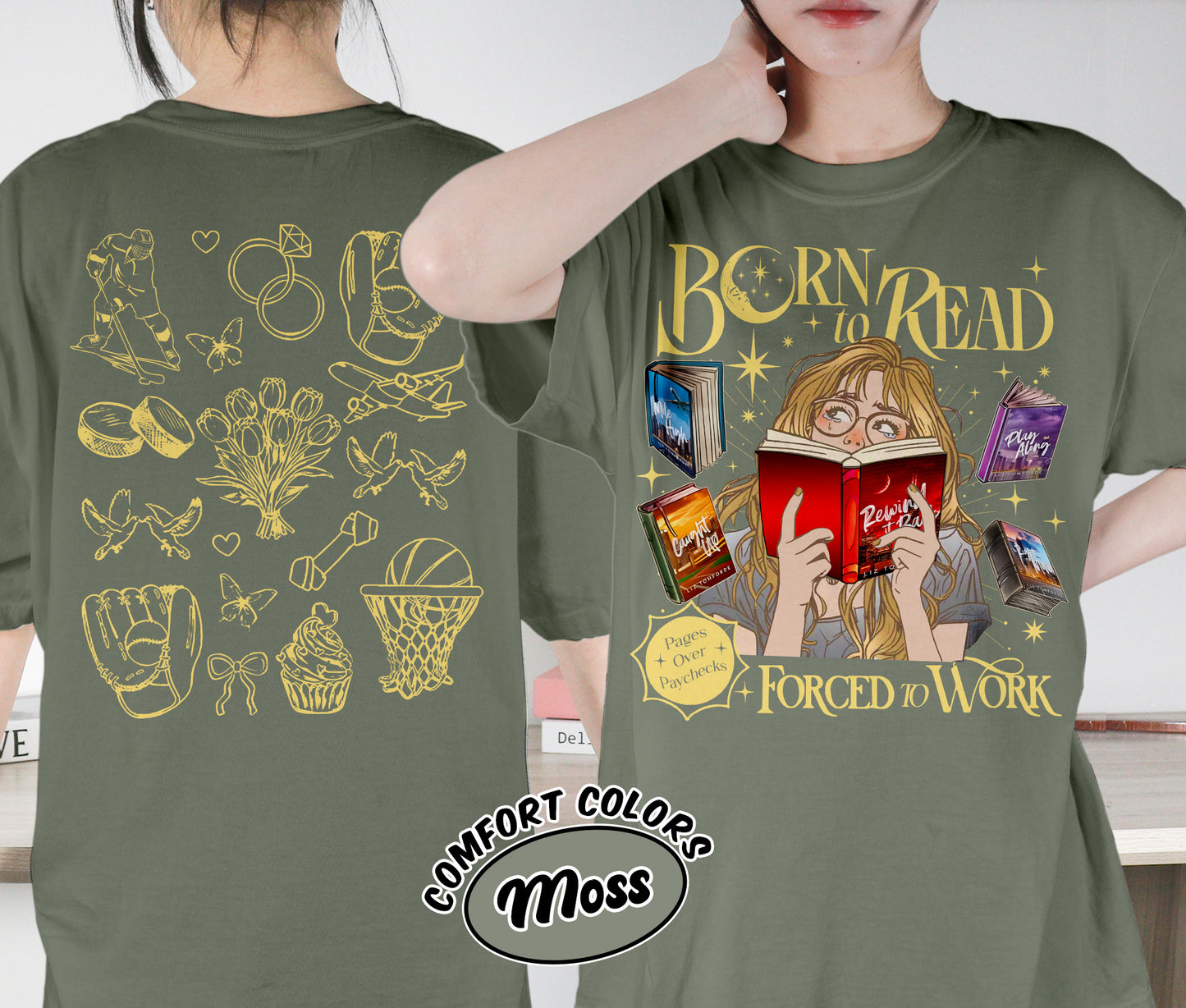 Born To Read Forced To Work Shirt, Windy City Series Book Stack Shirt, City Skyline Shirt, Romantasy Readers Shirt, Bookish Bookworm Book Nerd Shirt, Gift for Her, Gift for Readers for Book Lovers