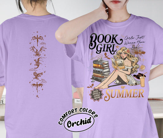 Book Girl Summer Shirt, Fourth Wing Dragon Rider Shirt, Girls Just Wanna Have Sun, Fantasy Beach Shirt, Violet Sorrengail Shirt, Bookish Bookworm Book Nerd Shirt, Gift for Her, Gift for Readers for Book Lovers