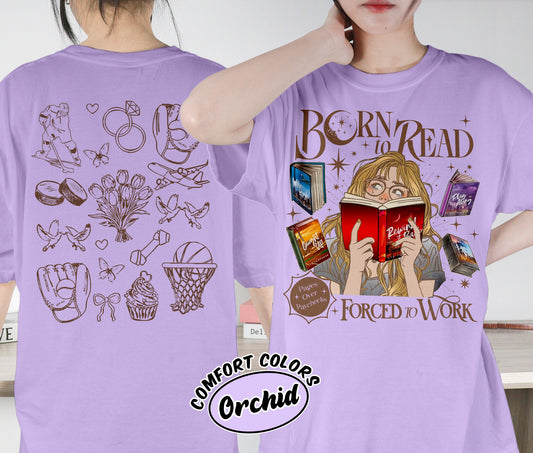 Born To Read Forced To Work Shirt, Windy City Series Book Stack Shirt, City Skyline Shirt, Romantasy Readers Shirt, Bookish Bookworm Book Nerd Shirt, Gift for Her, Gift for Readers for Book Lovers
