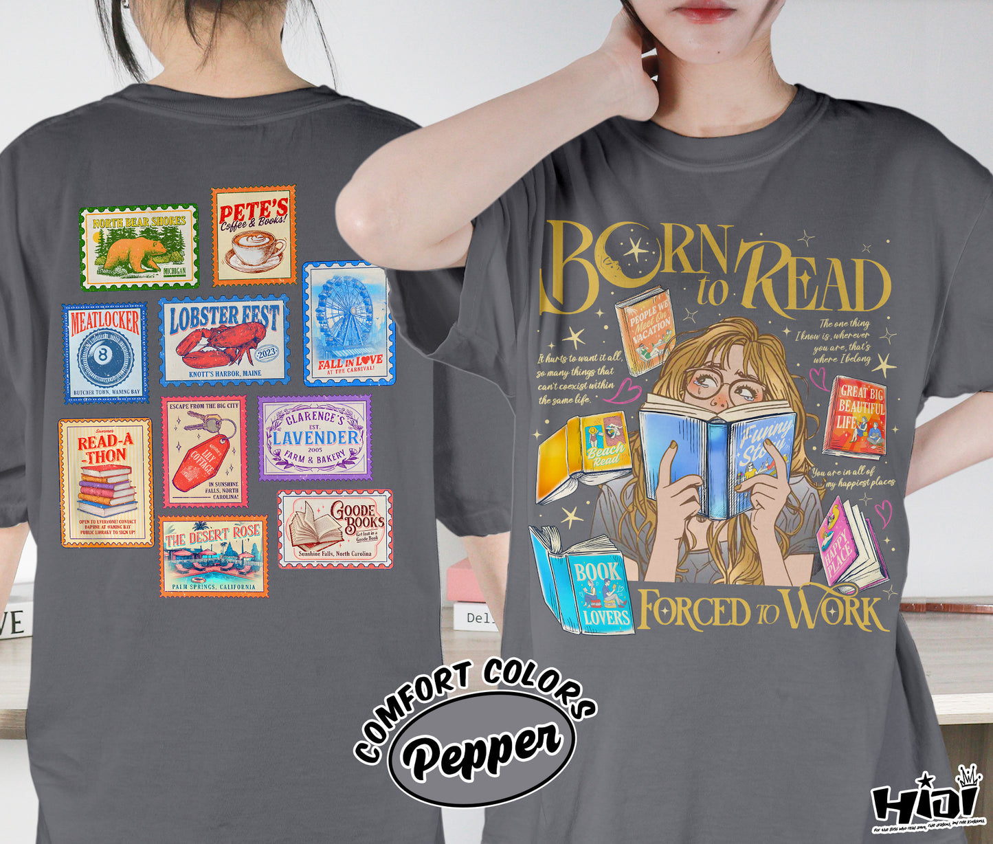 Born to Read Force To Work Shirt, Emily Henry Shirt, | Beach Read Happy Place Shirt, Sunshine Falls Shirt, Romantasy Readers Shirt, Bookish Bookworm Book Nerd Shirt, Gift for Her, Gift for Readers for Book Lovers