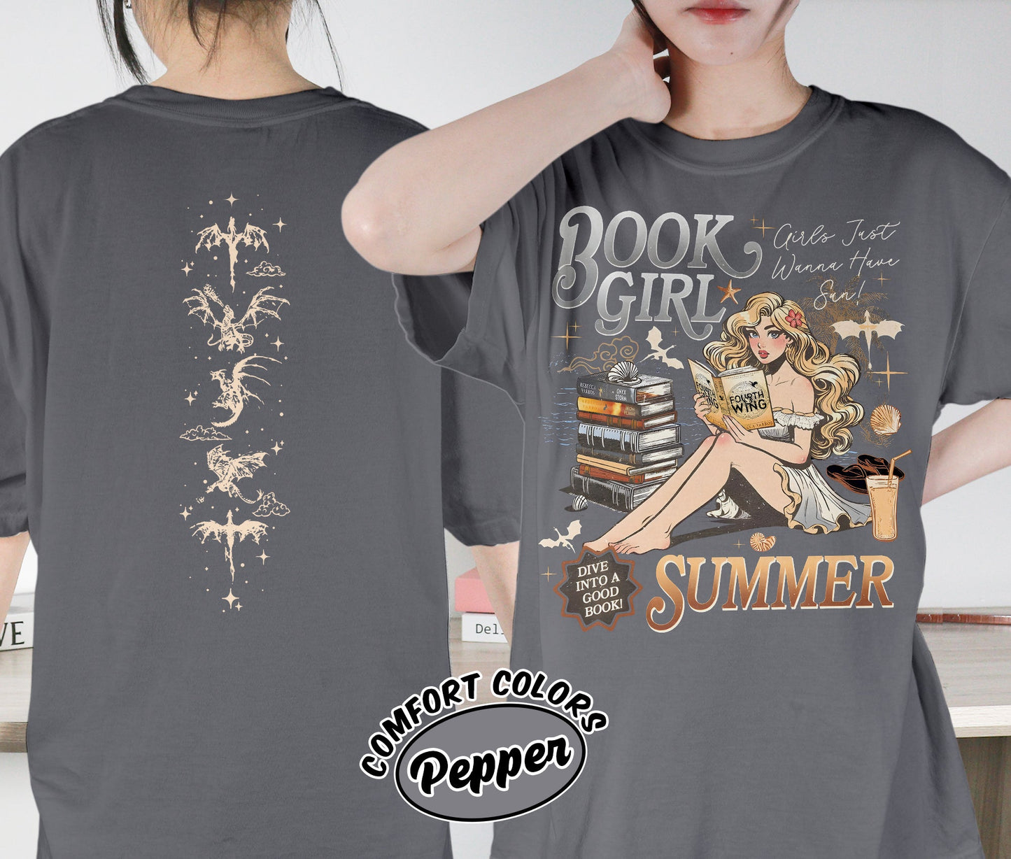 Book Girl Summer Shirt, Fourth Wing Dragon Rider Shirt, Girls Just Wanna Have Sun, Fantasy Beach Shirt, Violet Sorrengail Shirt, Bookish Bookworm Book Nerd Shirt, Gift for Her, Gift for Readers for Book Lovers
