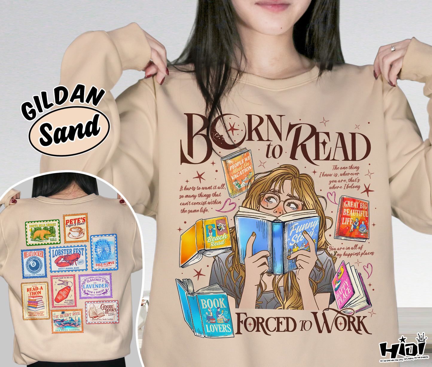 Born to Read Force To Work Shirt, Emily Henry Shirt, | Beach Read Happy Place Shirt, Sunshine Falls Shirt, Romantasy Readers Shirt, Bookish Bookworm Book Nerd Shirt, Gift for Her, Gift for Readers for Book Lovers