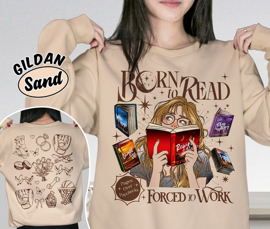 Born To Read Forced To Work Shirt, Windy City Series Book Stack Shirt, City Skyline Shirt, Romantasy Readers Shirt, Bookish Bookworm Book Nerd Shirt, Gift for Her, Gift for Readers for Book Lovers