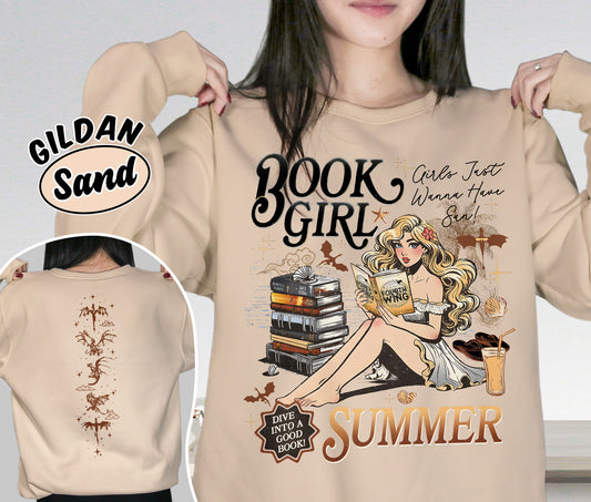 Book Girl Summer Shirt, Fourth Wing Dragon Rider Shirt, Girls Just Wanna Have Sun, Fantasy Beach Shirt, Violet Sorrengail Shirt, Bookish Bookworm Book Nerd Shirt, Gift for Her, Gift for Readers for Book Lovers