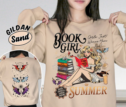Book Girl Summer Shirt, ACOTAR Bat Boys Shirt, Velaris Book Lover Shirt, Girls Just Wanna Have Sun Shirt, Romantasy Readers Shirt, Bookish Bookworm Book Nerd Shirt, Gift for Her, Gift for Readers for Book Lovers