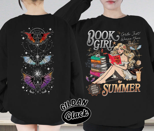 Book Girl Summer Shirt, ACOTAR Bat Boys Shirt, Velaris Book Lover Shirt, Girls Just Wanna Have Sun Shirt, Romantasy Readers Shirt, Bookish Bookworm Book Nerd Shirt, Gift for Her, Gift for Readers for Book Lovers